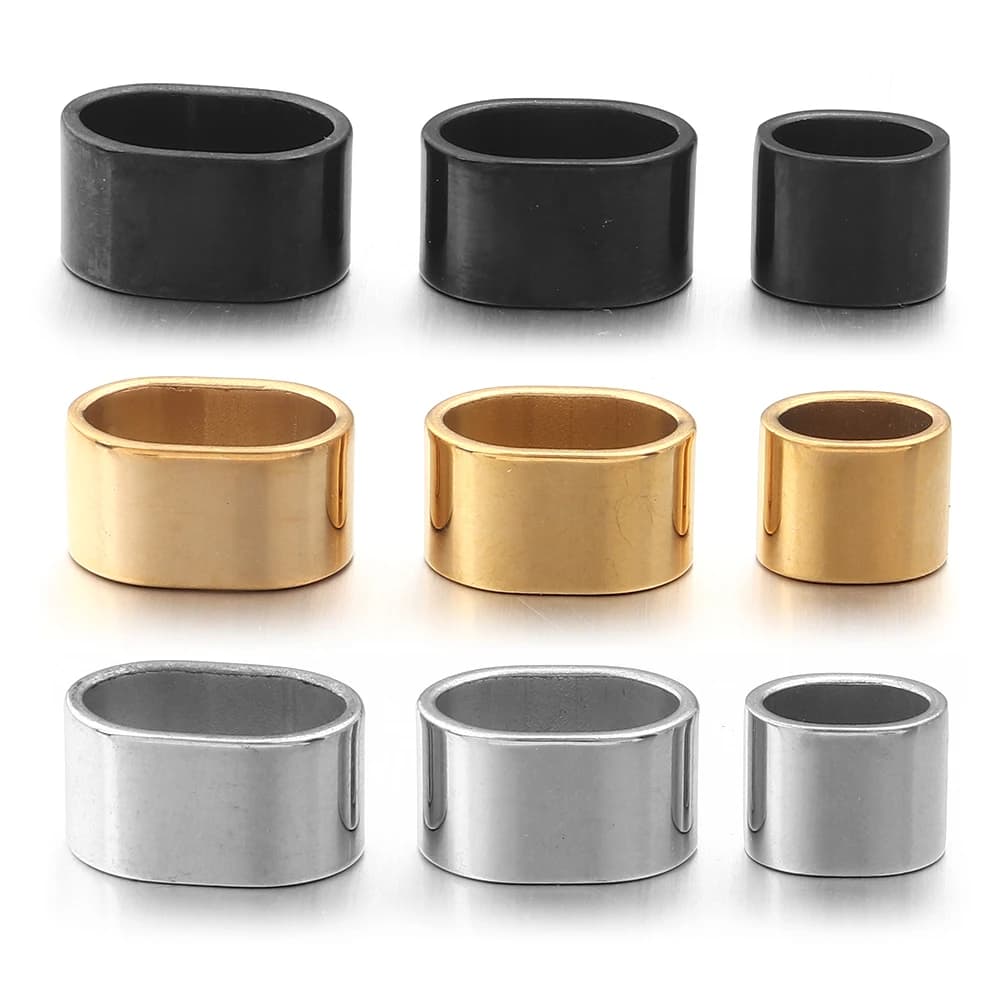 6 pieces of flat beads with stainless steel tube slider, position beads, metal beads with big hole, diy leather bracelet, jewelry creation clasp