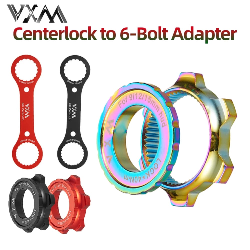 VXM Conversione blocco centrale mozzo bici con chiave Adattatore Centerlock per bicicletta a 6 fori Rotore freno a disco a 6 bulloni Accessori ciclismo
