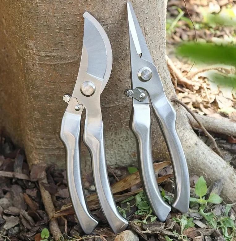 Garden pruning shears entirely made of steel, elbow pruning machine with automatic rebound and fruit harvesting scissors set, durable gardening tool