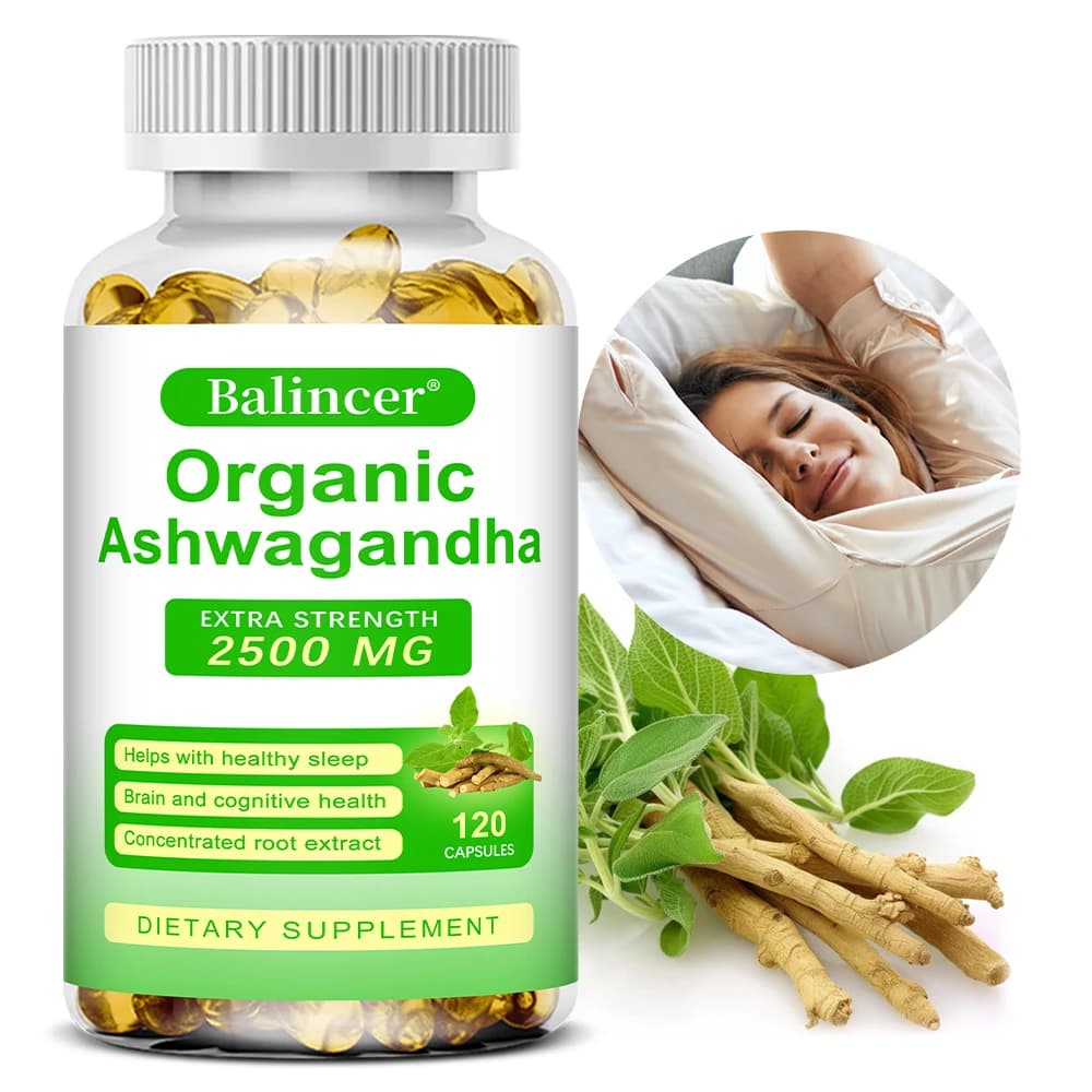 Capsule di Estratto di Radice di Ashwagandha 2500mg, Sollievo dallo Stress, Supporto per il Sonno, Concentrazione, Energia Cerebrale e Umore, Non-OGM, Vegano, 30/60/120 Capsule