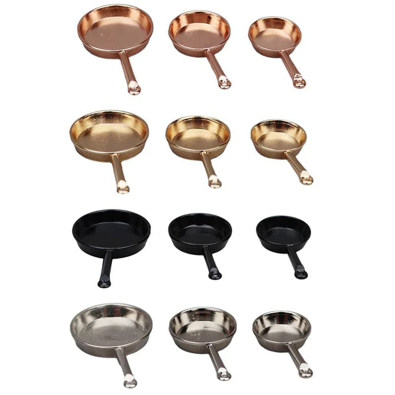 1 Set 1:12 Dollhouse Miniature Frying Pan Casserole Metal Cookware Kitchen Model Decor Toy Doll House Accessories