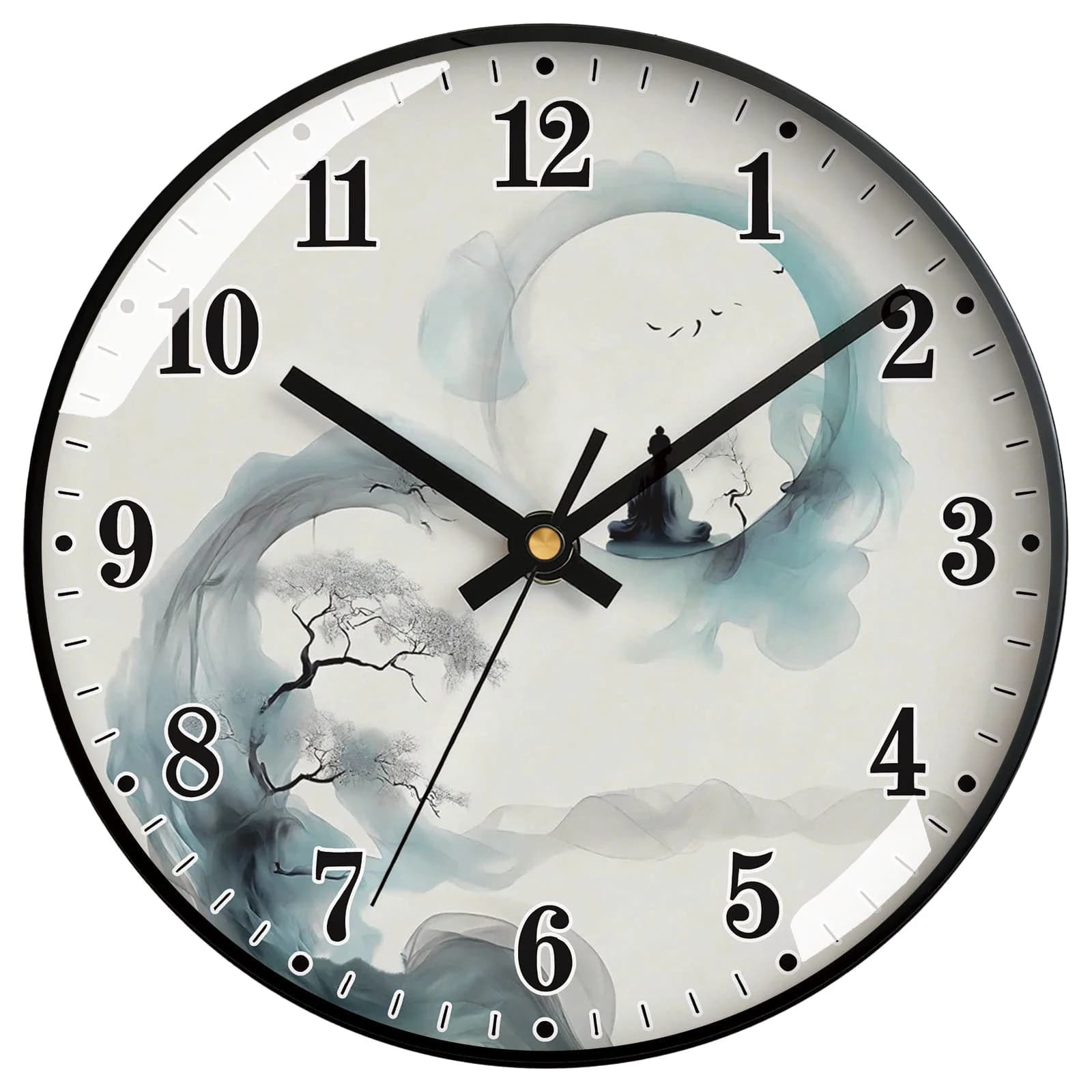 Orologio da Parete Zen Facile da Leggere, Silenzioso Senza Ticchettio, Design Artistico a Inchiostro Cinese, Funzionamento a Batteria per Arredamento Casa