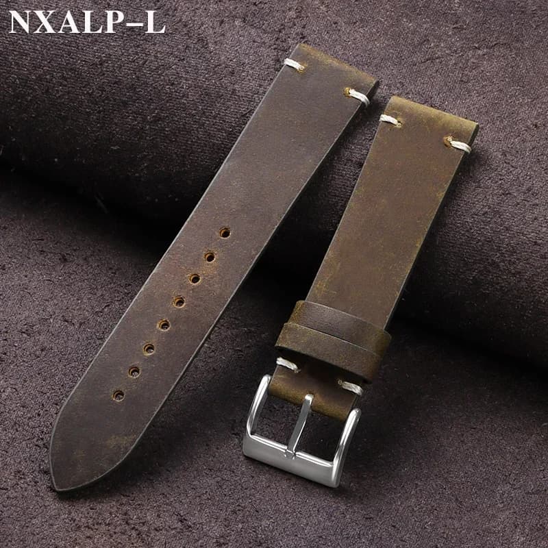 Vintage Oil Wax Leather Watch Band 18mm 20mm 21mm 22mm Handmade Stitching Cowhide Strap for Omega for Seiko Smartwatch Wristband