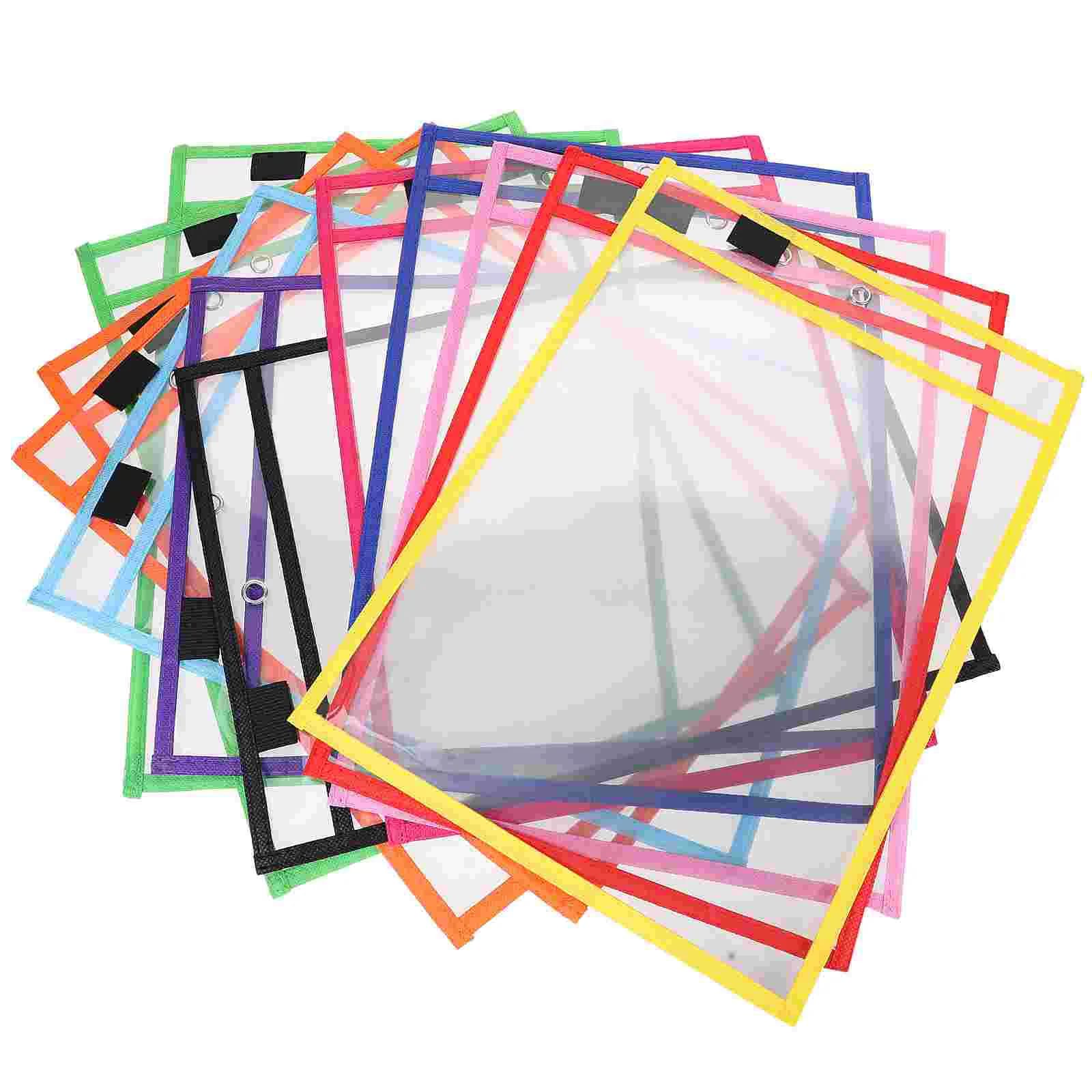 Tasche cancellabili a secco maniche riutilizzabili con portapenne portapenne maniche tascabili 12 pezzi per copertine in plastica per ufficio scolastico scrivi e