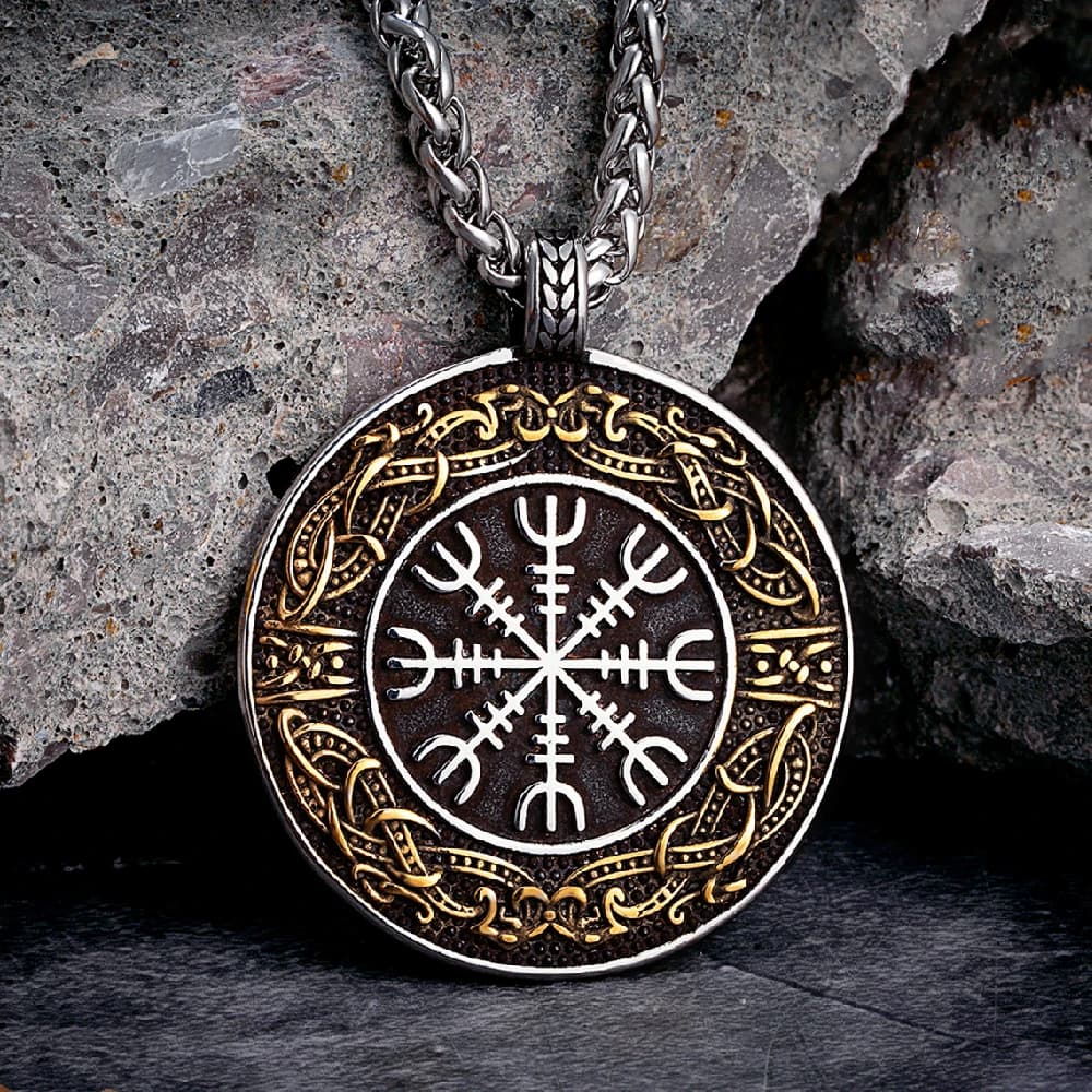 Collana vintage Ouroboros Vikings Rune Bussola da uomo Amuleto nordico Ciondolo in acciaio inossidabile Catena in vera pelle Gioielli islandesi
