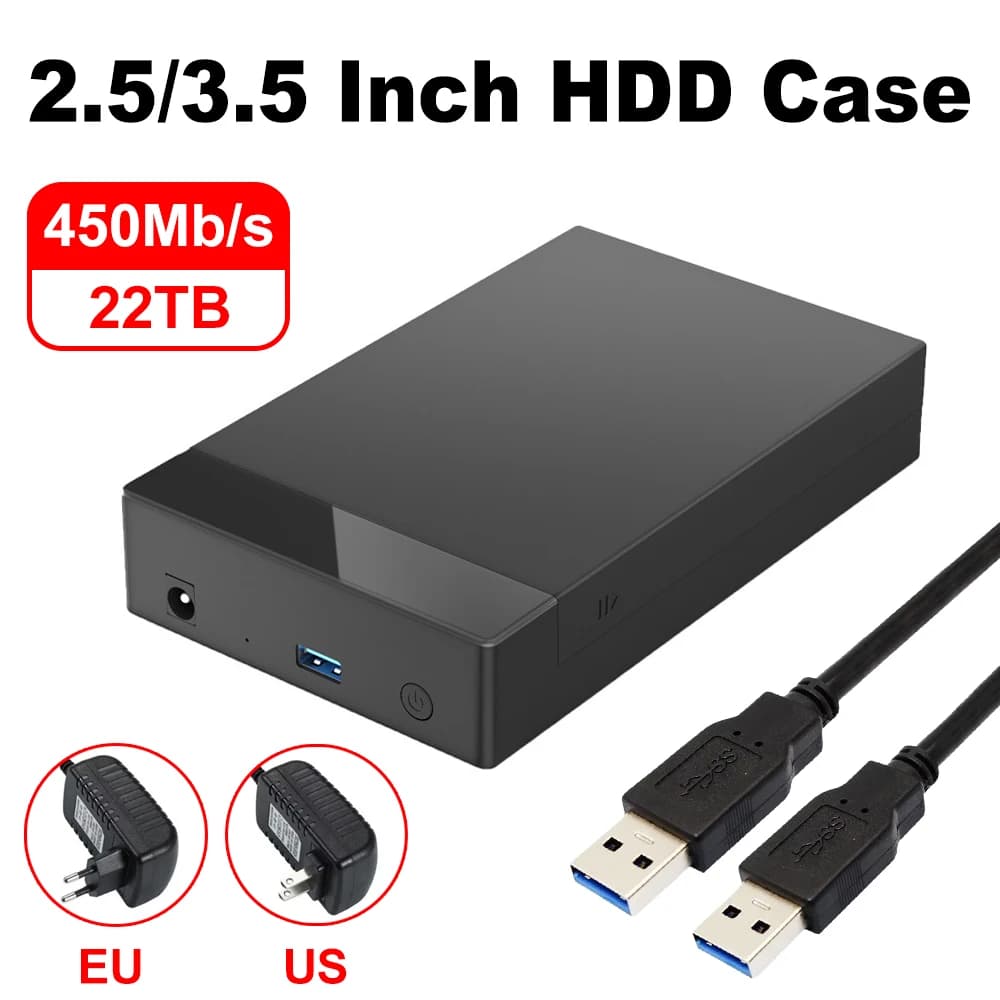 Custodia per HDD da 3,5 '' Adattatore da SATA a USB 3.0 Custodia per disco rigido esterno per disco SSD da 2,5" 3,5" Custodia per HDD da 450 Mb/s 22 TB per PC Lapop