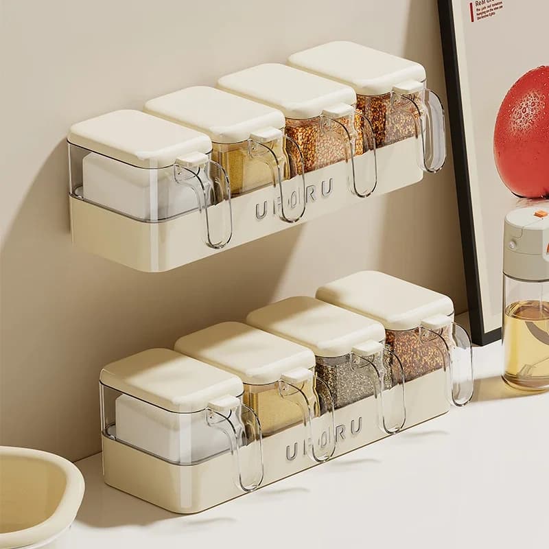 Uforu Household Kitchen Accessories Aesthetic Seasoning Set, Wall Mount Spice Jar Oil Holder Multifunctional Desk Organizer