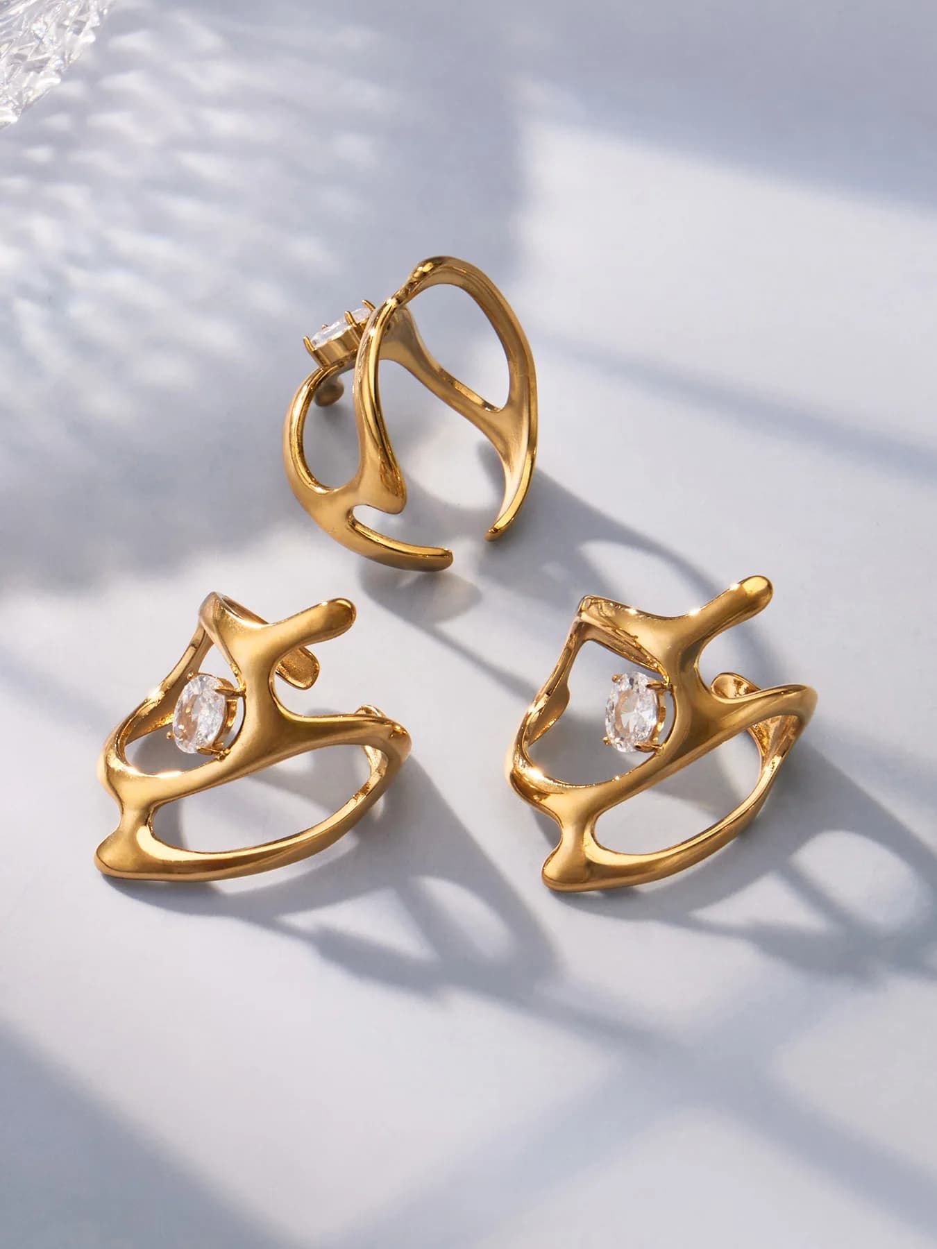 Ferris Wheel Shiny Cubic Zirconia Women's Rings Stainless Steel PVD Gold Plated Waterproof Open Rings No Tarnish Women Jewelry