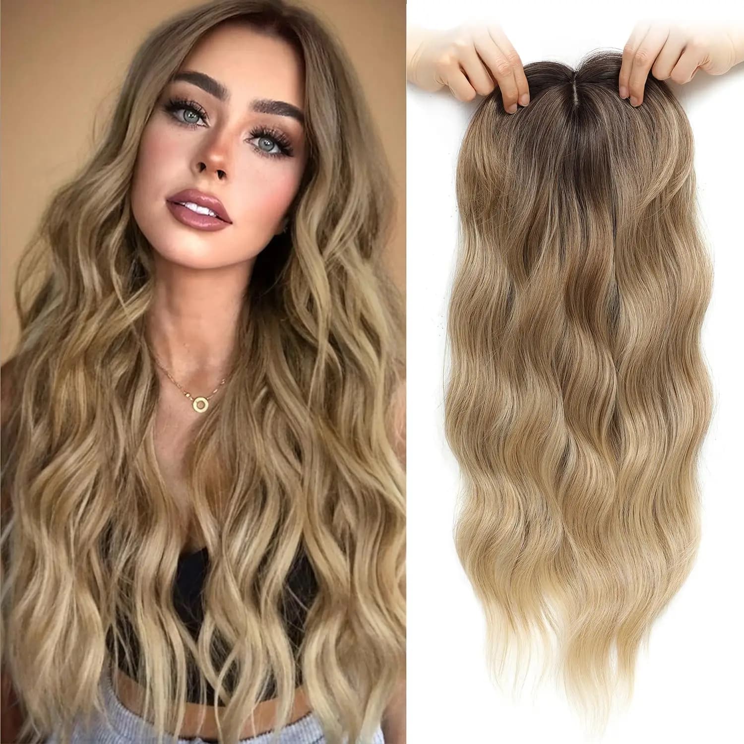 Collezione Premium Topper in Capelli Umani 100% con Base in Pizzo Svizzero Fatto a Mano | Tutti gli Stili di Onde | Clip-in Multicolore in Confezione Convenienza