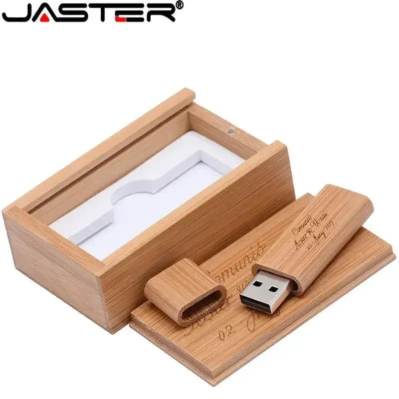 JASTER Chiavette USB 2.0 in legno di bambù con logo personalizzato gratuito, con scatola, memoria da 16GB, 32GB, 64GB, idea regalo per matrimonio.