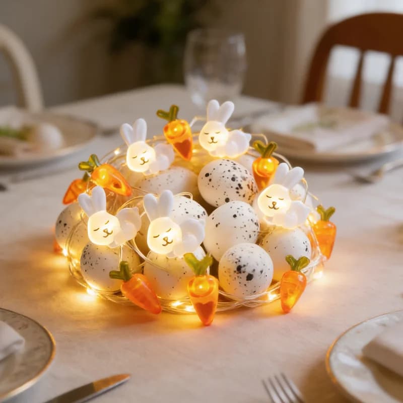 Luci a Stringa LED 2M a Forma di Coniglietti, Decorazione Pasquale per Casa, Luci Fatate a Forma di Carota e Coniglio, Regali per Bambini, Forniture per Feste di Pasqua