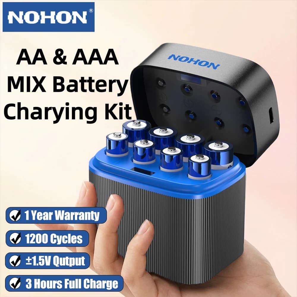 NOHON AA/AAA 1.5V Rechargeable Batteries Mix Kit for Toy Game Console Mouse Remote Control Bell Blood Pressure Monitor