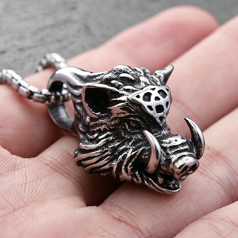 Vintage Viking Boar Pendant Stainless Steel Men Animal Necklace Punk Rock Biker Amulet Jewelry Gift Whaolesale Dropshipping