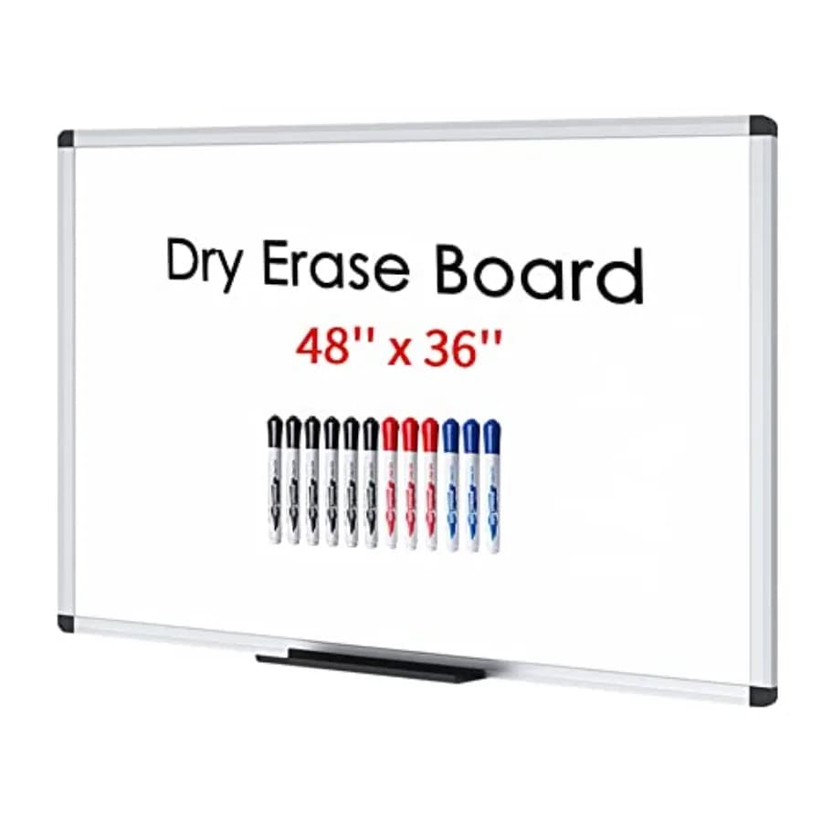 Lavagna cancellabile a secco/Whiteboard, 48 x 36 pollici, lavagna da parete per scuola, ufficio e casa, con 12 pennarelli inclusi
