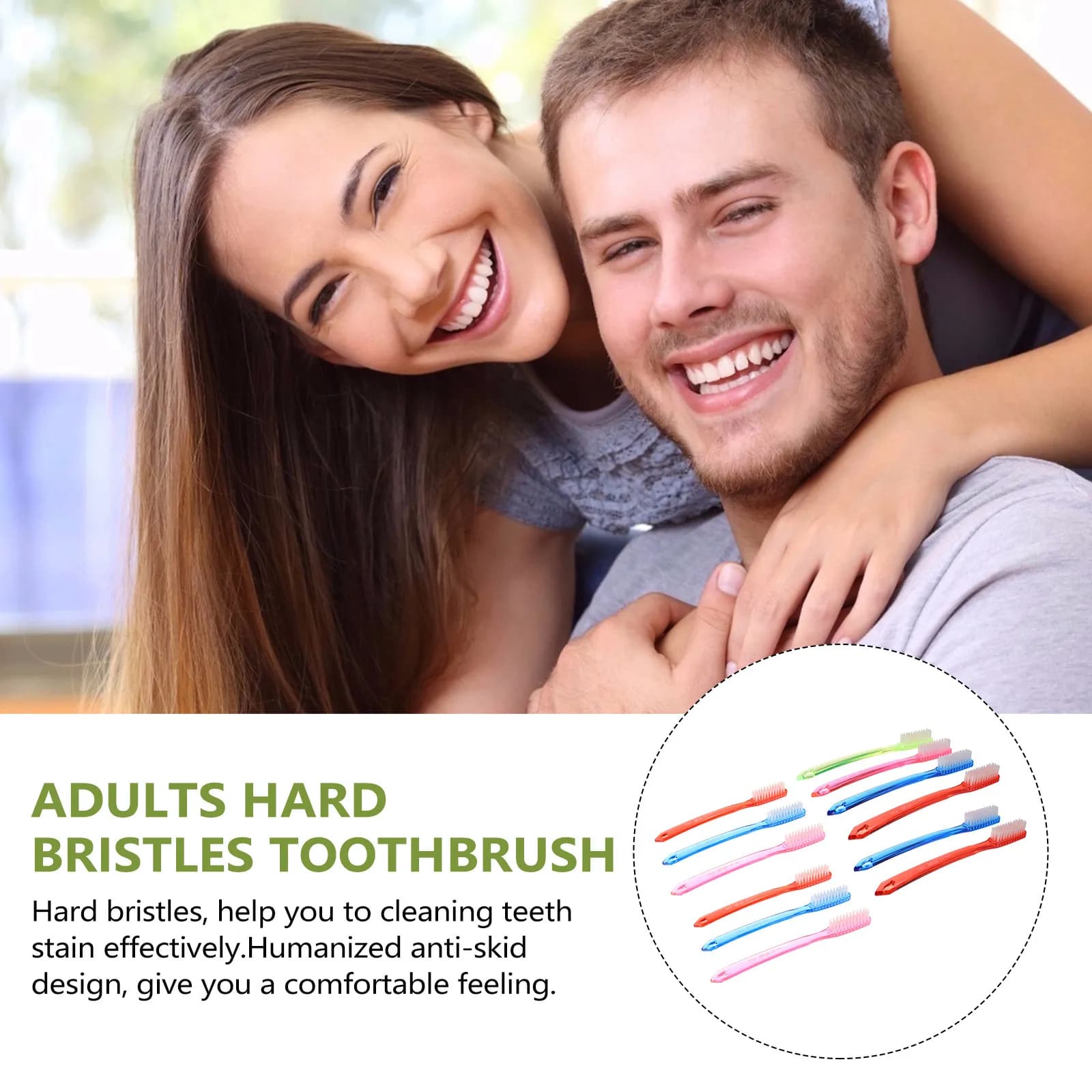 12 adult toothbrushes with hard bristles, effective for cleaning stains on teeth, whitening, oral hygiene, premium material, anti slip