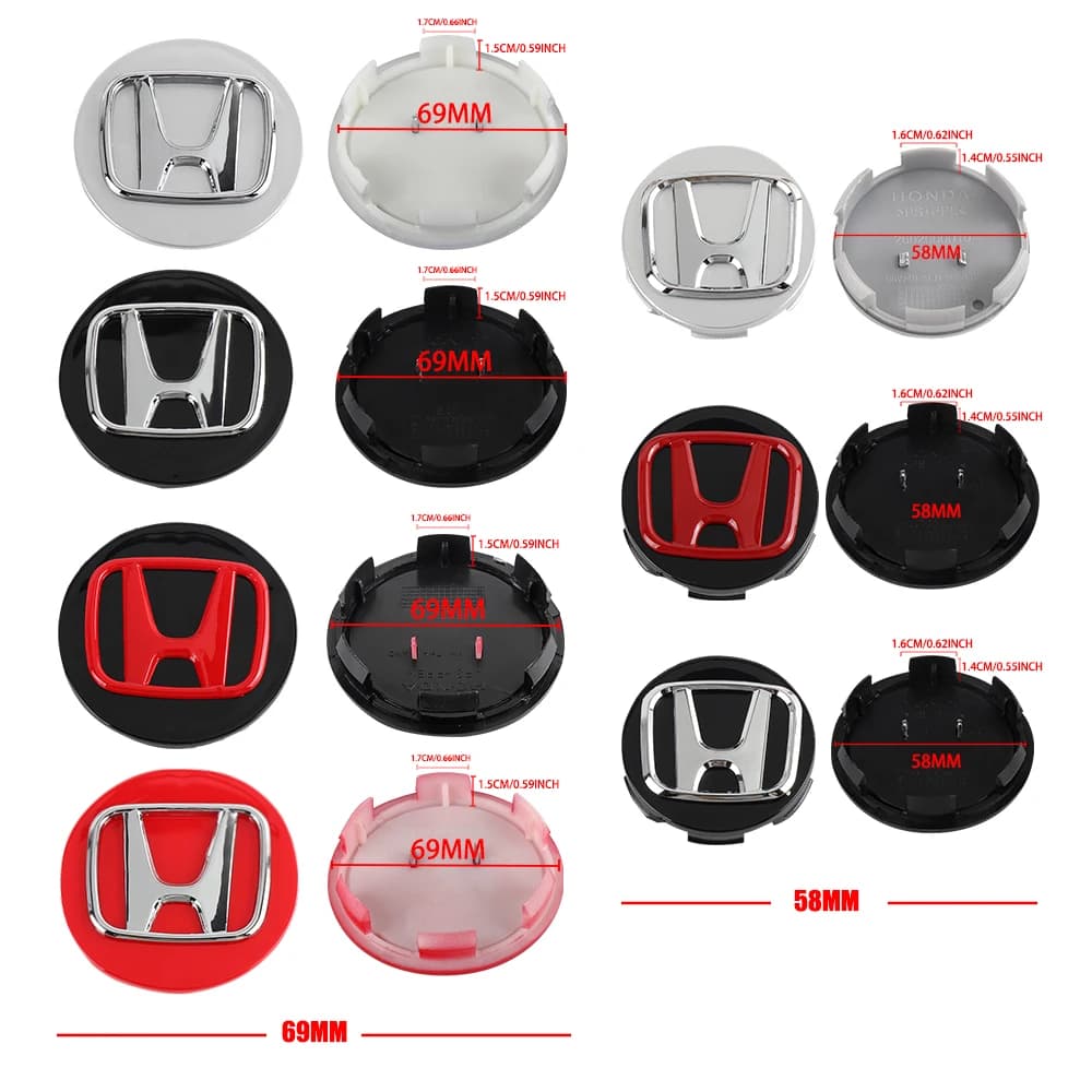 4 pezzi 56/58/60/69MM per Honda Civic Jazz Adv 150 INSPIRE XR-V CR-V UR-V Fit Type R centro ruota auto coprimozzo coperture accessori
