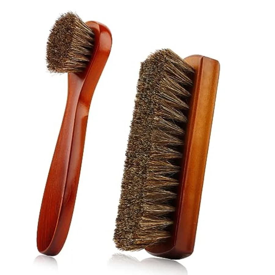Shoe Brush, Shoe Cleaning Brush, 2 Pieces Horsehair Shoe Brush, Boot Brush, Horse Hair Brush for Leather, Shoe Brushes for Clea