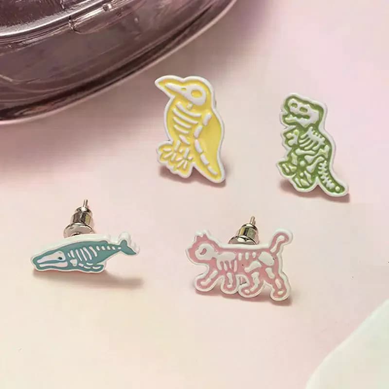 Cartoon Personality Funny Small Animals Bones Stud Earrings For Women Couple Creative Ear Studs Jewelry Gifts