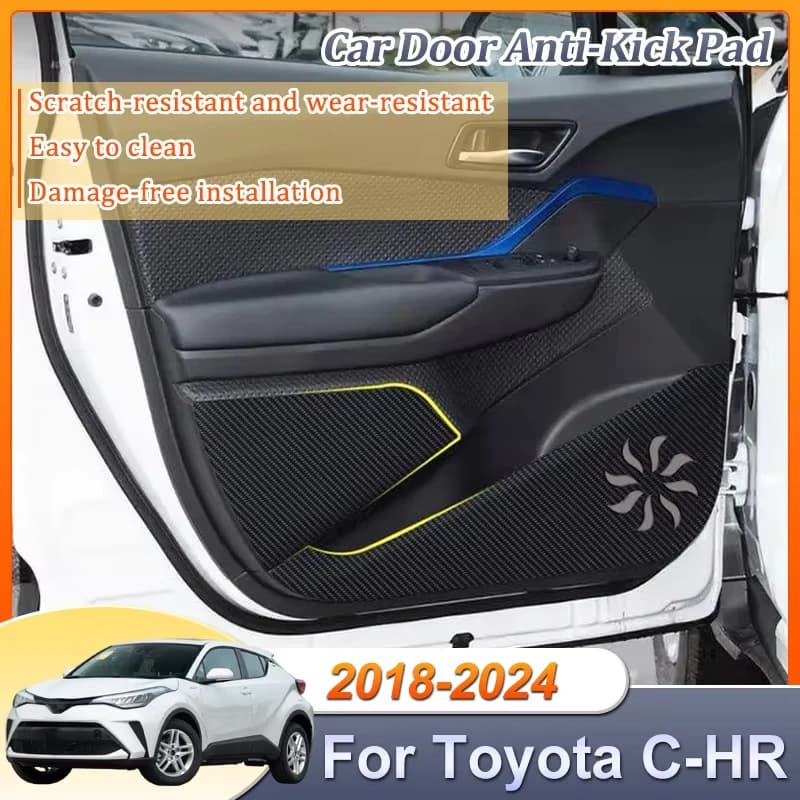 Auto Porta Anti-Calcio Pad 4PCS Per Toyota C-HR CHR 2018-2024 Adesivo di Protezione in fibra di Carbonio Anti Dirt Zerbino Accessori Interni