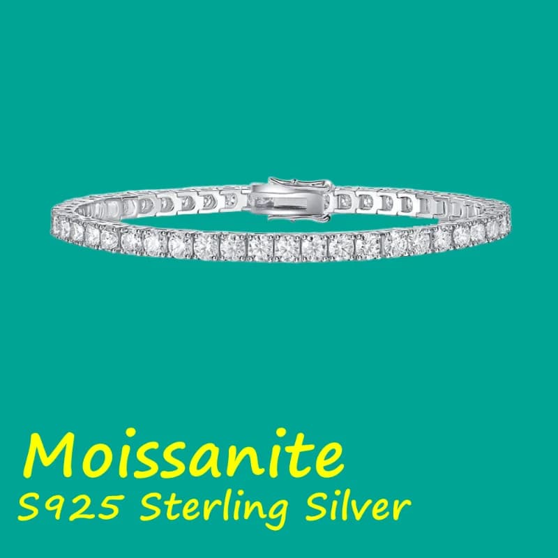 Bracciale Tennis in Argento Sterling S925 con Diamanti Moissanite 3-5mm Colore D VVS1 per Uomo e Donna con Certificato a Prezzo di Fabbrica
