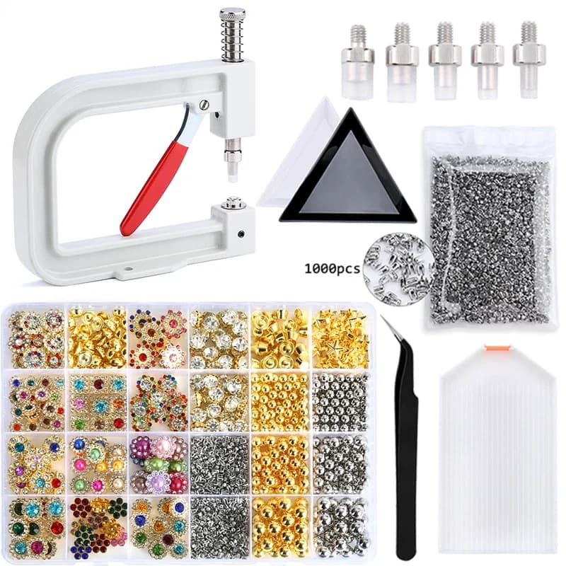 Macchina per l'impostazione di perle Bottoni per rivetti di perle Strumenti fatti a mano per cappelli/scarpe/vestiti/borse/regolazione di gonne Macchina nera Accessori fai da te