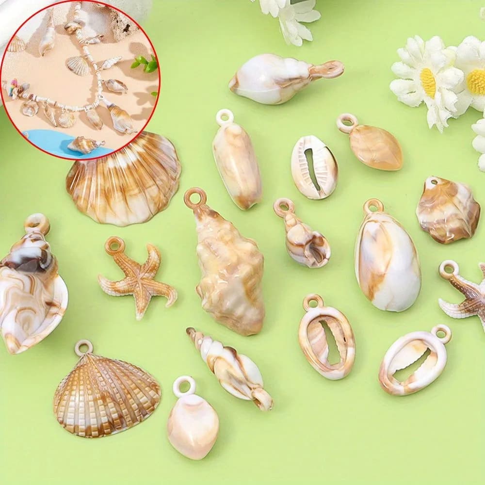 3/12/24 pezzi pendenti a forma di conchiglia stella marina marrone bianco, braccialetti fai da te, collane orecchini, decorazioni natalizie per San Valentino