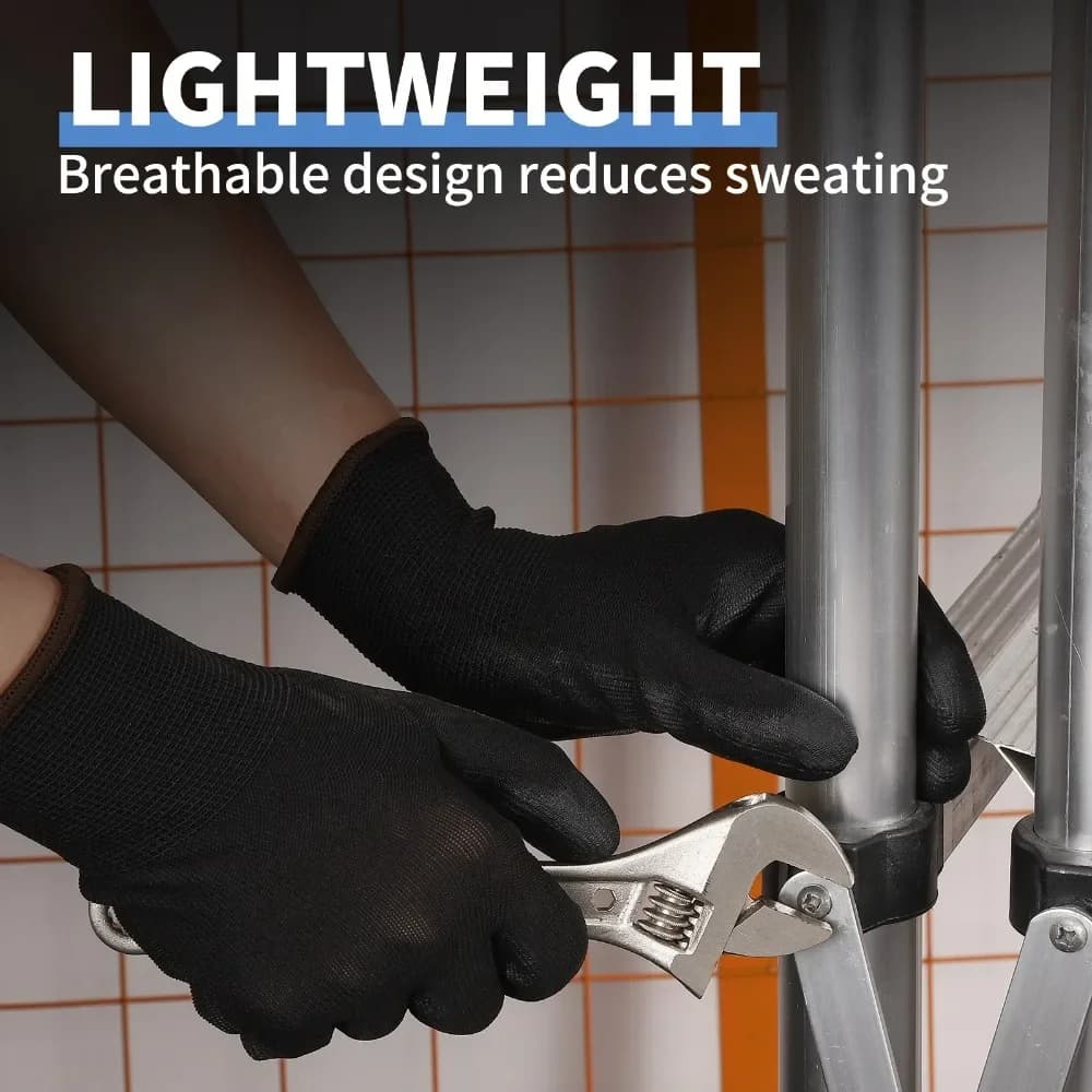 PU Coated Palm Finger Gloves White Dipped Rubber 13 Needle Non Slip Labor Safety Work Gloves