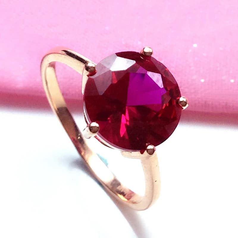 585 round ruby rings inlaid in rose gold 14 carat plated purple gold for women fashion jewelry gift with simple light luxury charm