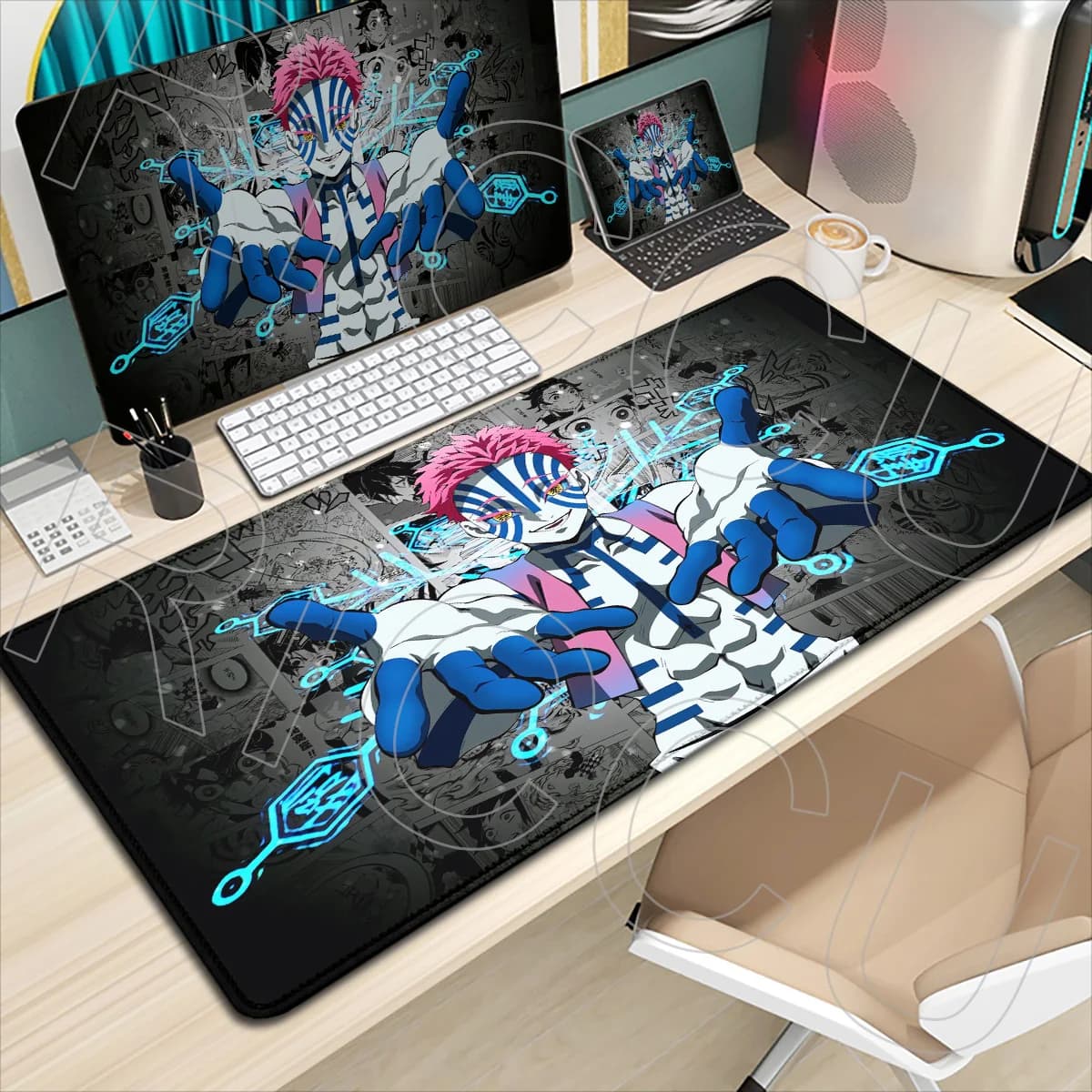 Tappetini per tastiera da gioco XXL con stampa HD, tappetino per mouse Demon Slayer, tappetino da scrivania con fumetti, tappetino per mouse con estetica cartoon, accessori per PC, tappetini anime.