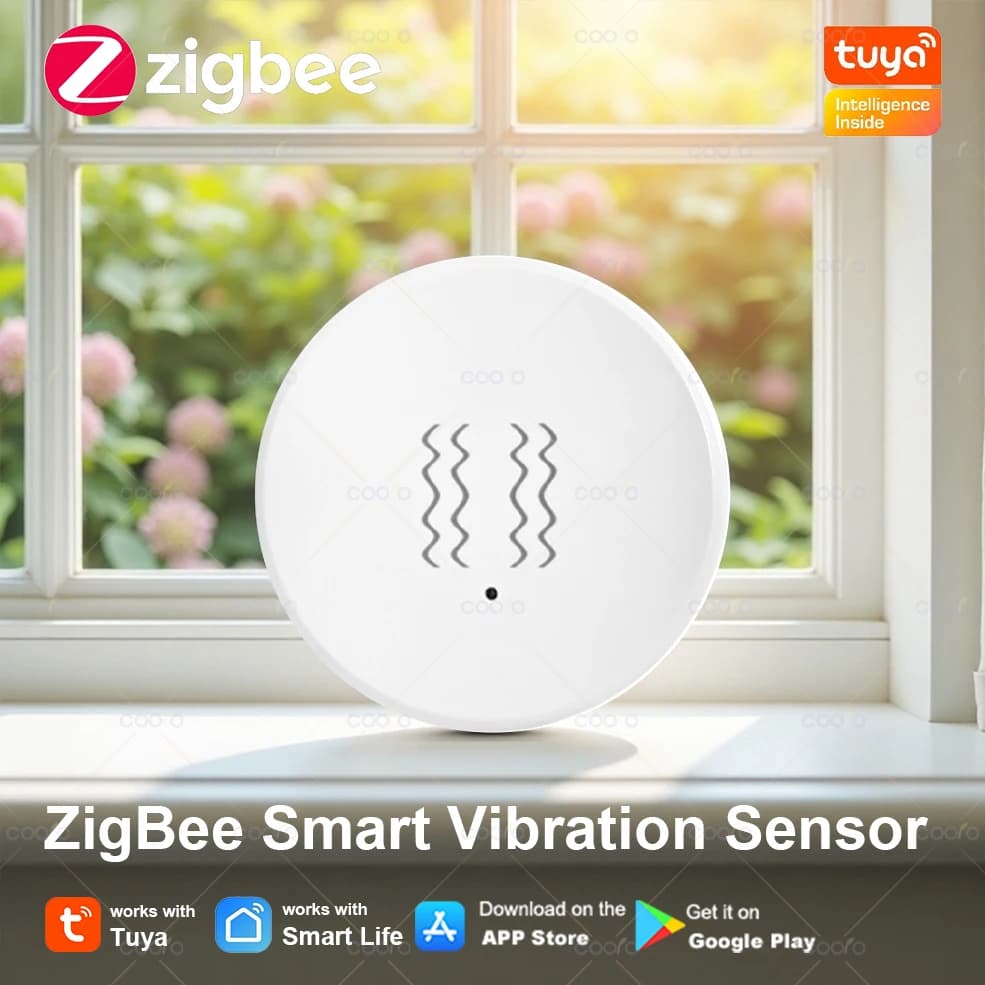 Tuya Zigbee Sensore di vibrazione intelligente App Smart Life Rilevamento monitor in tempo reale Allarme shock di movimento per la sicurezza delle porte e finestre
