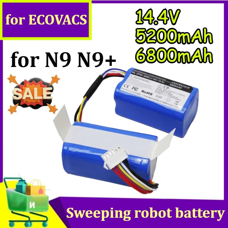 New 14.4V 5200mAh 6800mAh Replacement Battery for ECOVACS DEEBOT N9 N9+ Robotic Vacuum Cleaner