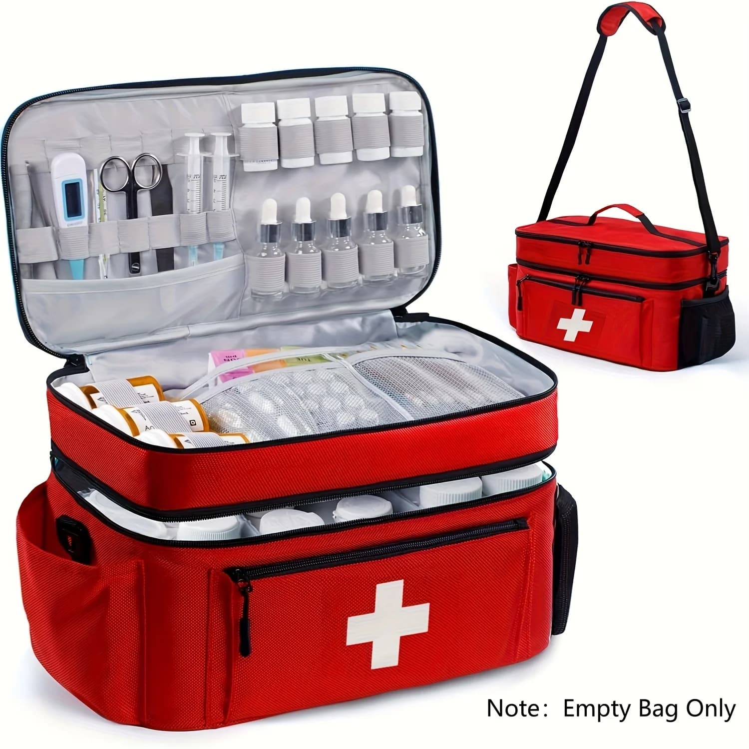 KEAPLAYEE Borsa per medicinali da viaggio, spaziosa custodia per il pronto soccorso, portatile con tasca frontale, in nylon resistente per casa ed emergenze