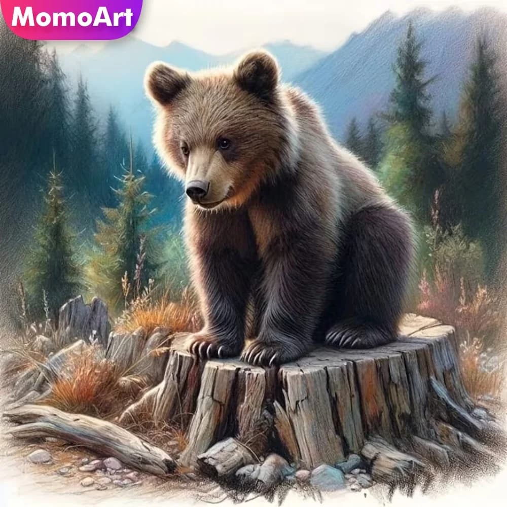 Momoart 5D DIY Diamond Painting Bear Animal Full Drill Square Round Diamond Mosaic Cross Stitch Kits Home Living Room Art Craft