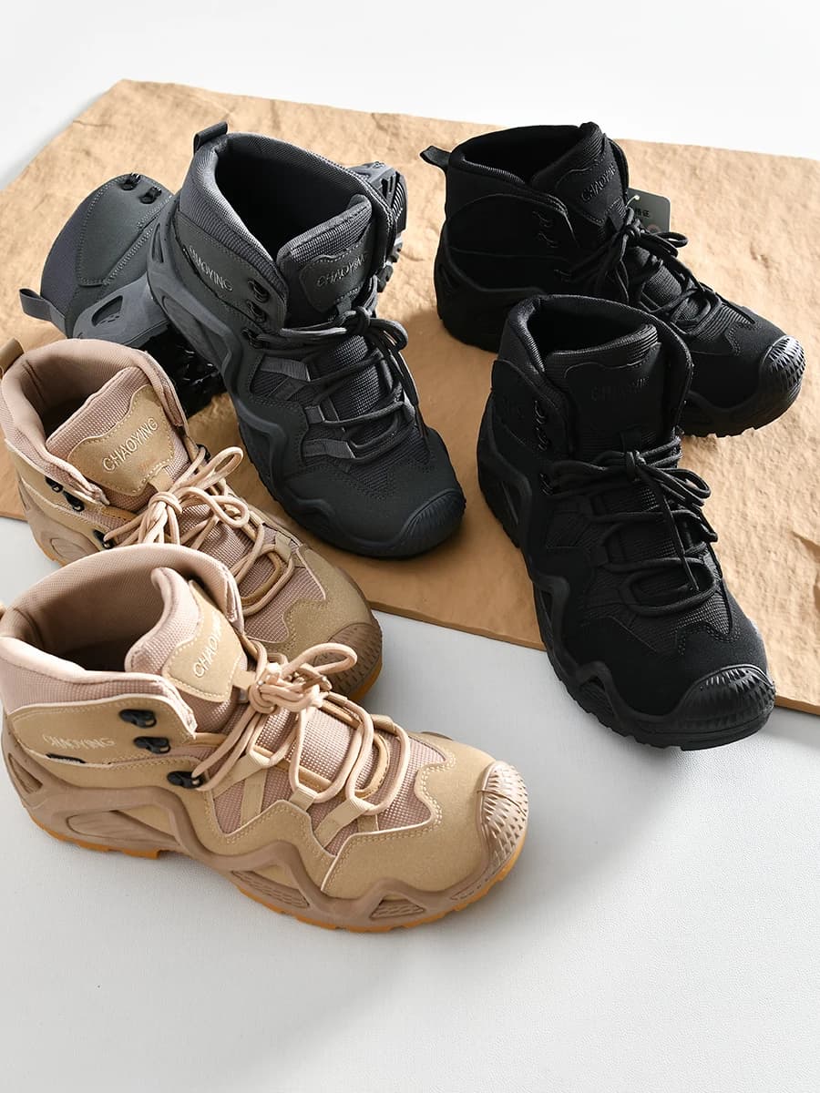 Scarpe da Arrampicata per Uomo, Stivali Tattici da Escursionismo, Scarpe Sportive Casual a Taglio Medio, Suola in Gomma Resistente, Punta Rotonda, Tacco Piatto