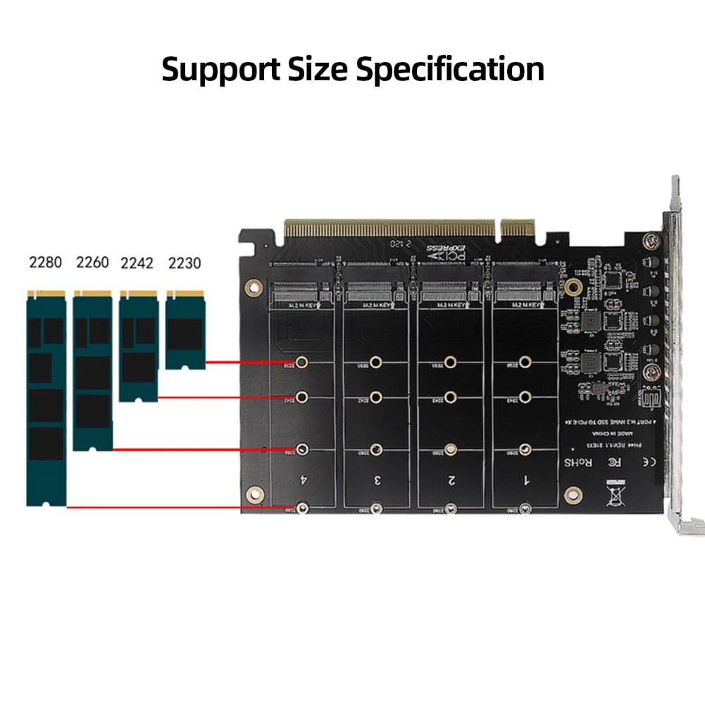 Scheda adattatore PH44-F 4 dischi PCIe 4.0 X16 con dissipatore di calore, 4 porte M.2, 4 x 32 Gbps NVME M.2 MKEY SSD, adattatore di espansione RAID.