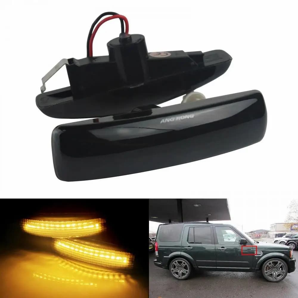 2x luci ripetitori laterali a LED ambrate lente fumé nera per Land Rover Discovery 3 4