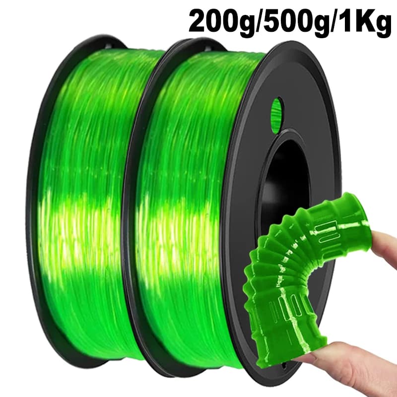 200g 500g 1Kg Flexible TPU Transparent Green Filament 1.75mm 3D Printer Filament Printing Roll FlexMaterials Transparent Green