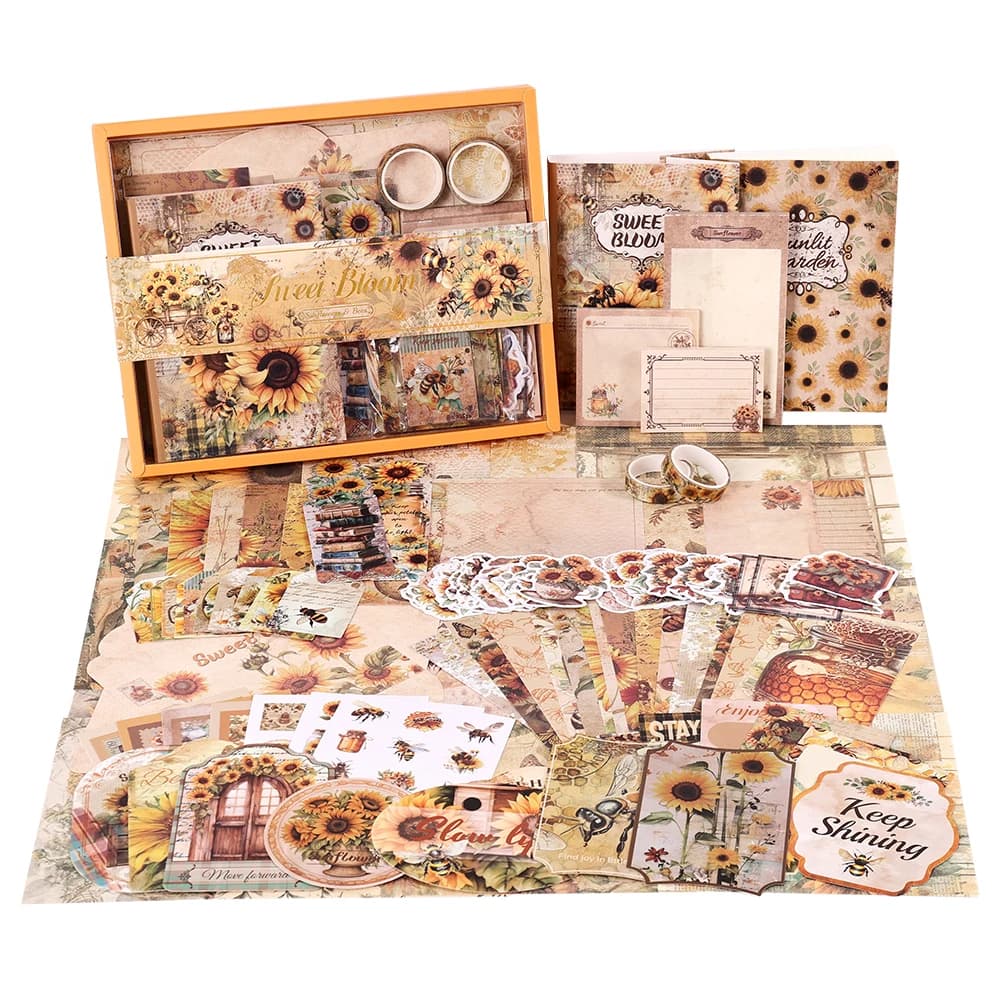 Vintage Sunflower Craft Gift Set Design Scrapbooking Kit For Bullet Journal Lovers DIY Album Supplies For Birthdays Christmas