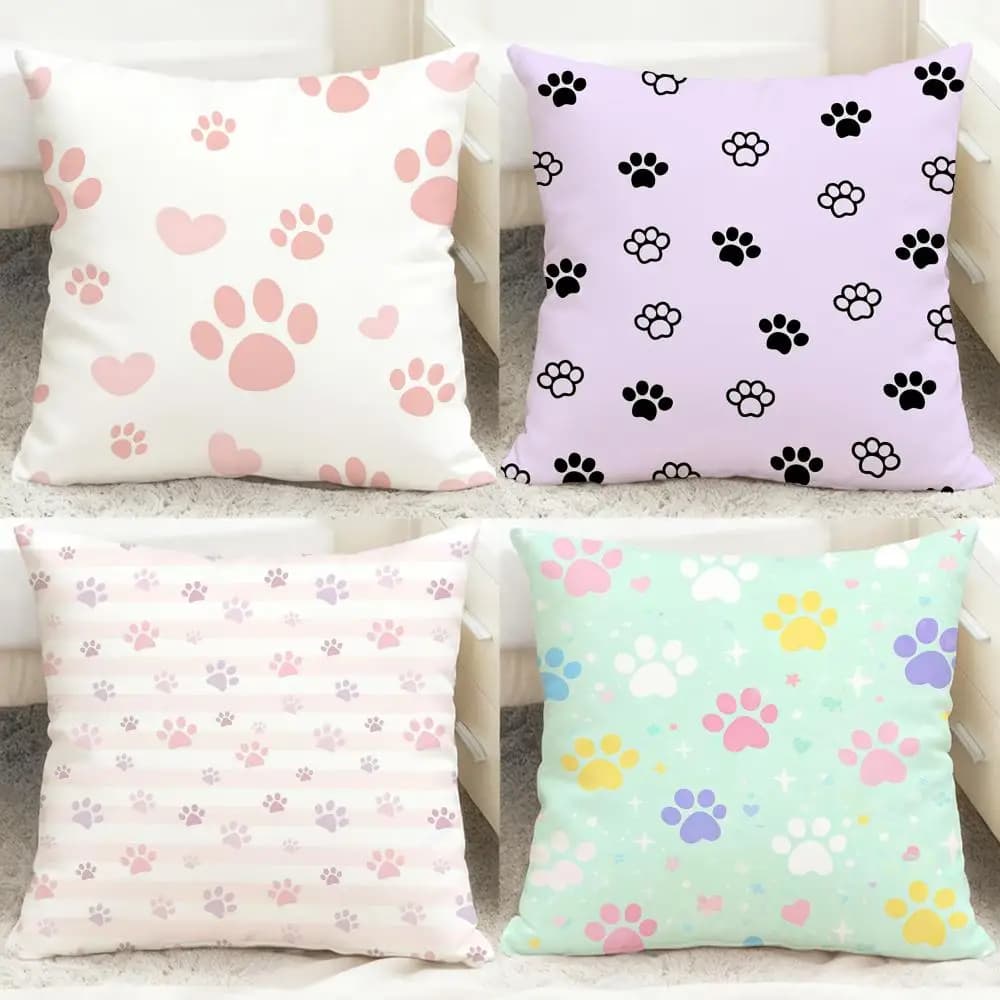 Pastel Paw Cushion Cover Comfortable Reversible Pillow Cover Ideal for Car Sofa Bedroom & Beyond