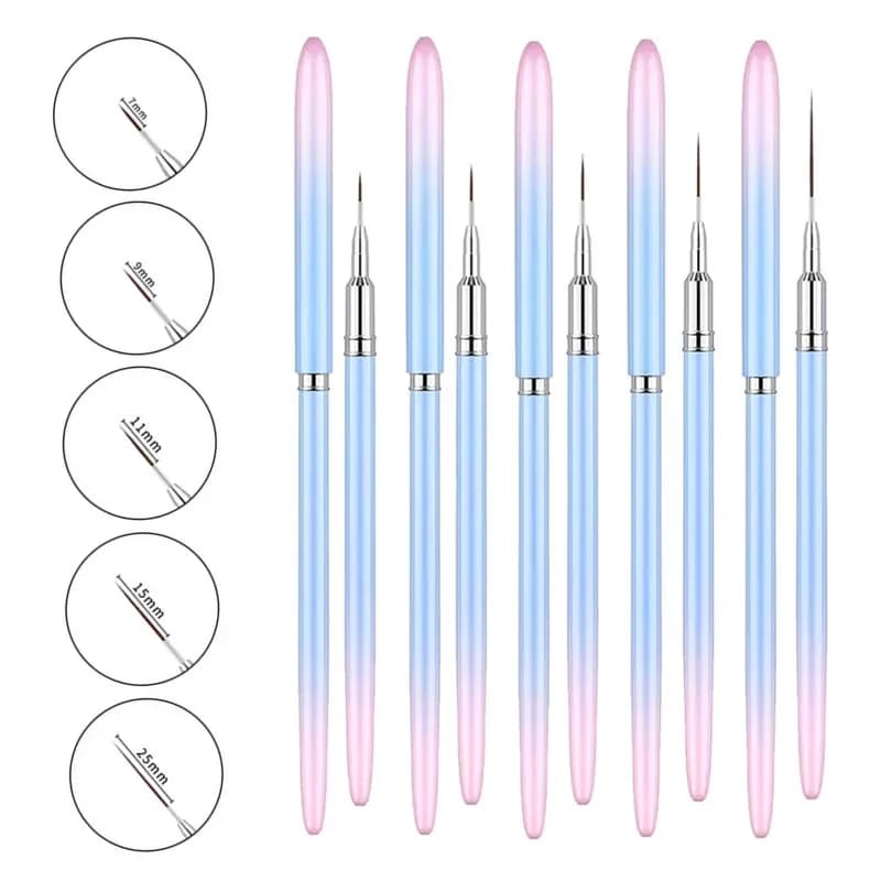 Set di 1/5 Pennelli Rosa per Nail Art, Pennelli per Gel, Pennelli per Pittura Unghie, Pennelli per Design Unghie, Set di Penne per Disegno su Gel