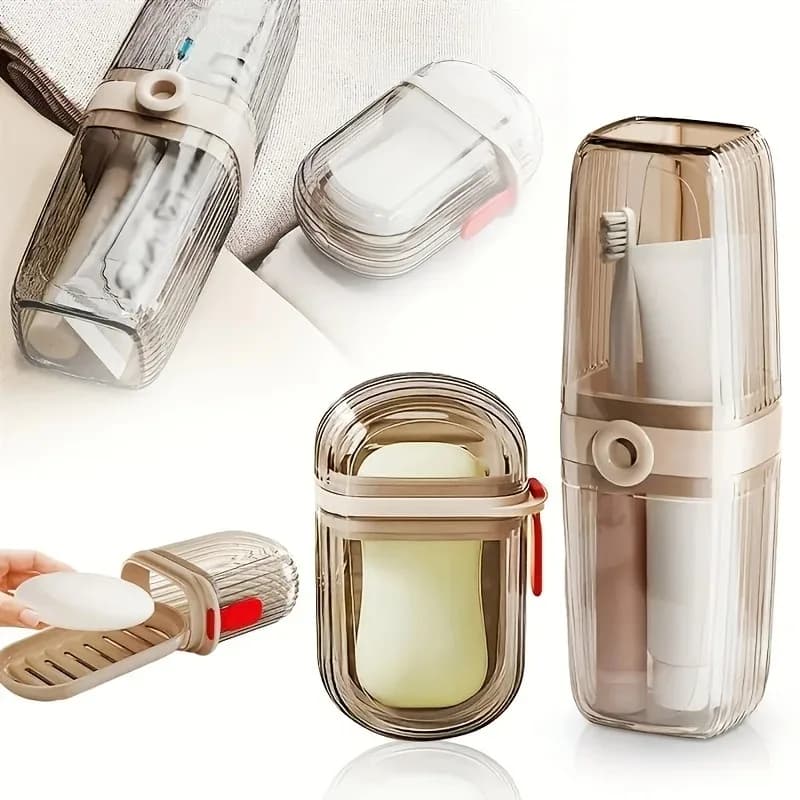 Set da Viaggio di Lusso Leggero, Portasapone e Portaspazzolino Portatile con Design Ovale, Accessori da Bagno in Plastica Resistente per Campeggio