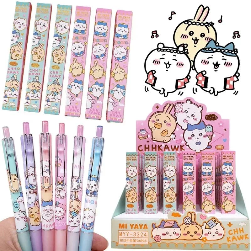 Penne Gel Chikawa, Penne a Pressione con Inchiostro Nero 0.5mm, Carine Penne per Firma, Cancelleria per Studenti, Scuola, Ufficio, Regalo