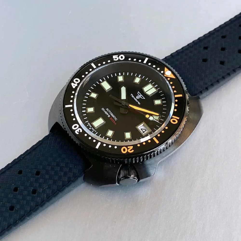 Watch diver Automatic Tandorio 44MM Turtle with PVD Coated Case, Movement NH35, 20ATM, Sapphire Glass, Unidirectional Swivel Gun