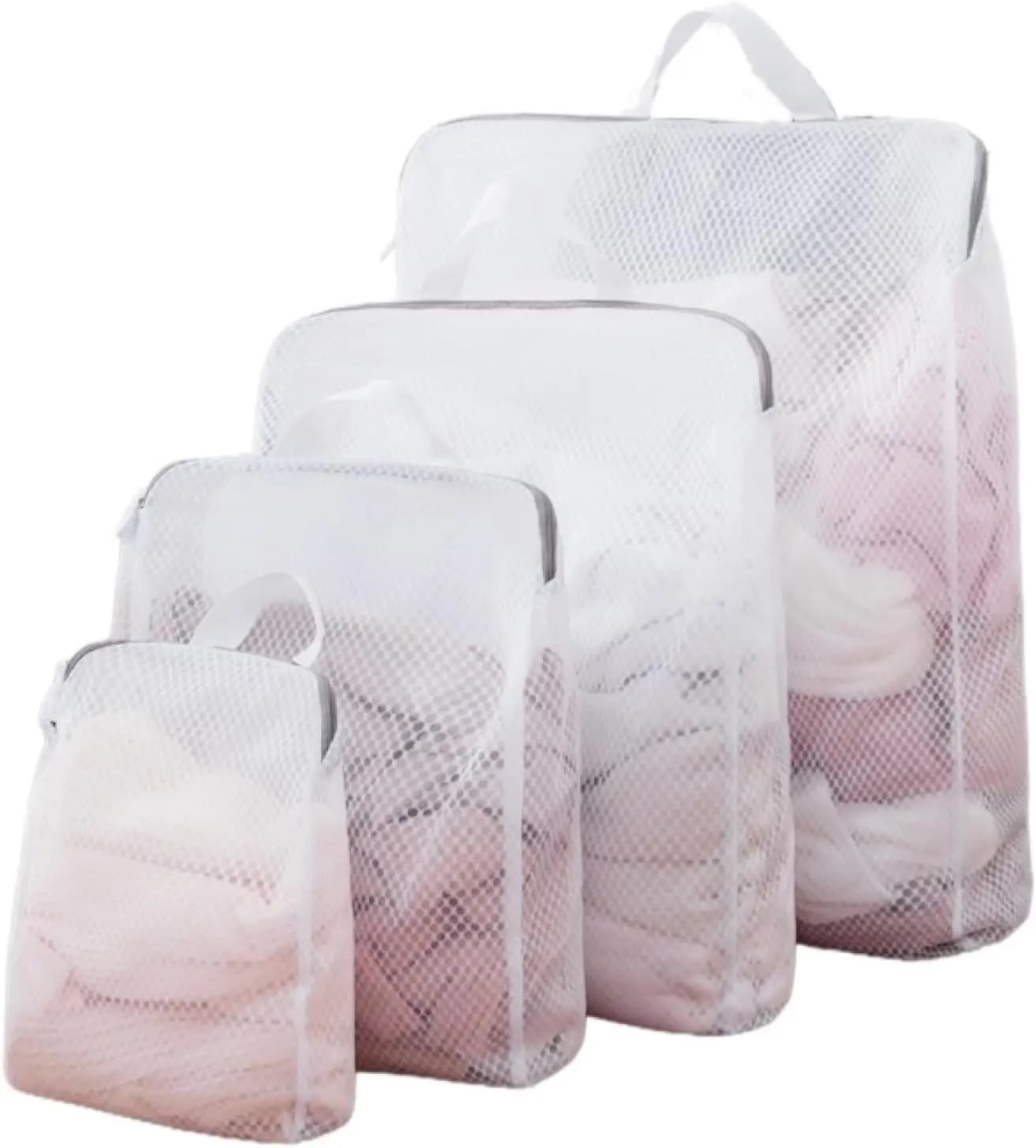 Set di 4 Sacchetti per Bucato in Rete 3D con Manici - Sacchetti Resistenti con Cerniera per Capi Delicati, Scarpe e Vestiti Voluminosi
