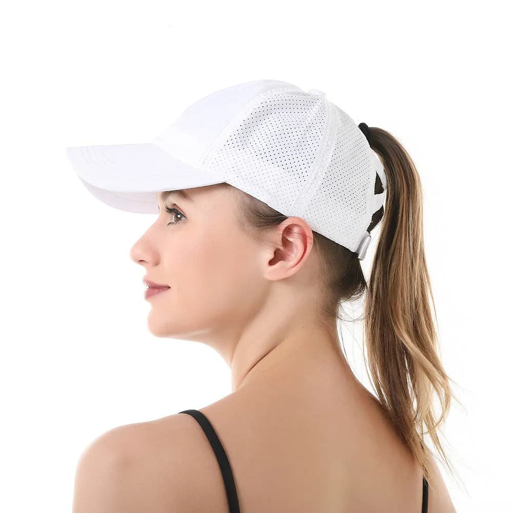 Cappellino da baseball estivo a tinta unita da donna, sportivo, con foro per coda di cavallo, in rete, ad asciugatura rapida, con visiera, casquette Balenciaga donna