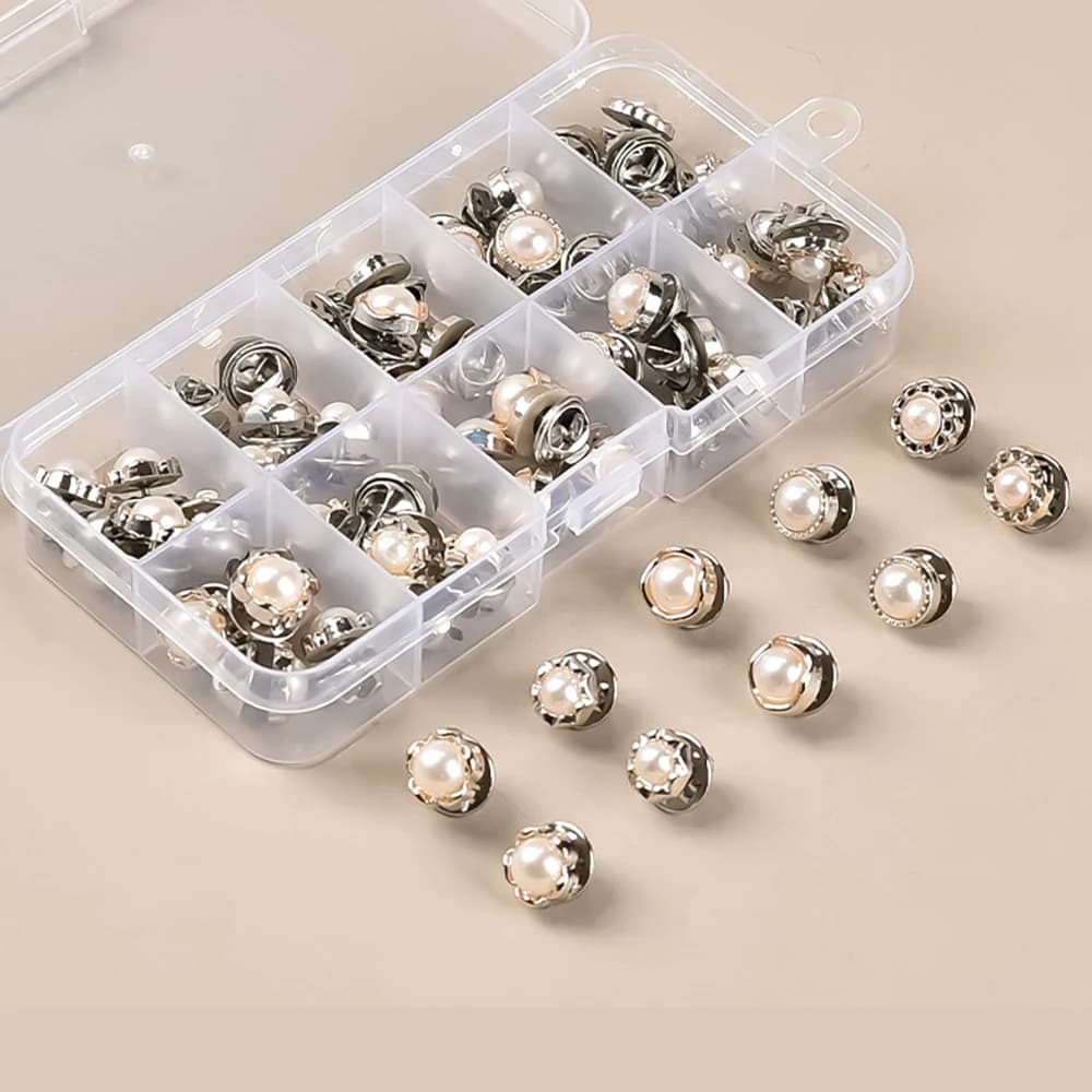 50pcs Women's Shirt Button Pins with Storage Box Safety Mini Pins for Sweaters Shawls Dresses Wedding DIY (Random Style)