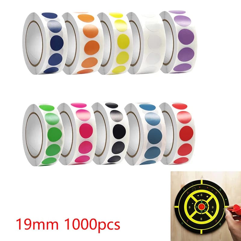1000 Pz/rotolo 19mm Rotondo Colore-Codice Dot Etichette Adesivo Tiro Adesivo per Tiro Con Arco Caccia Pratica Bersagli di Formazione
