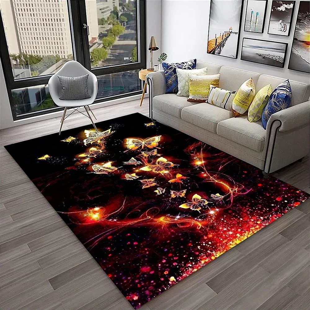 Tappeto 3D di lusso con fiori di farfalla da sogno per la casa, soggiorno, camera da letto, divano, zerbino, area di gioco per bambini, tappeto antiscivolo
