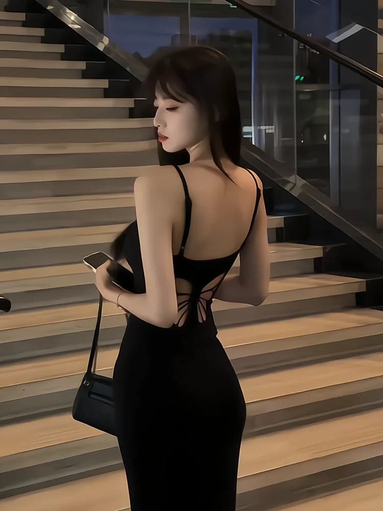Retro Bodycon Strapless Dress Women Summer 2026 New Knot Hollow out Tight Fish Tail Long Skirt Korean Style Long Dress