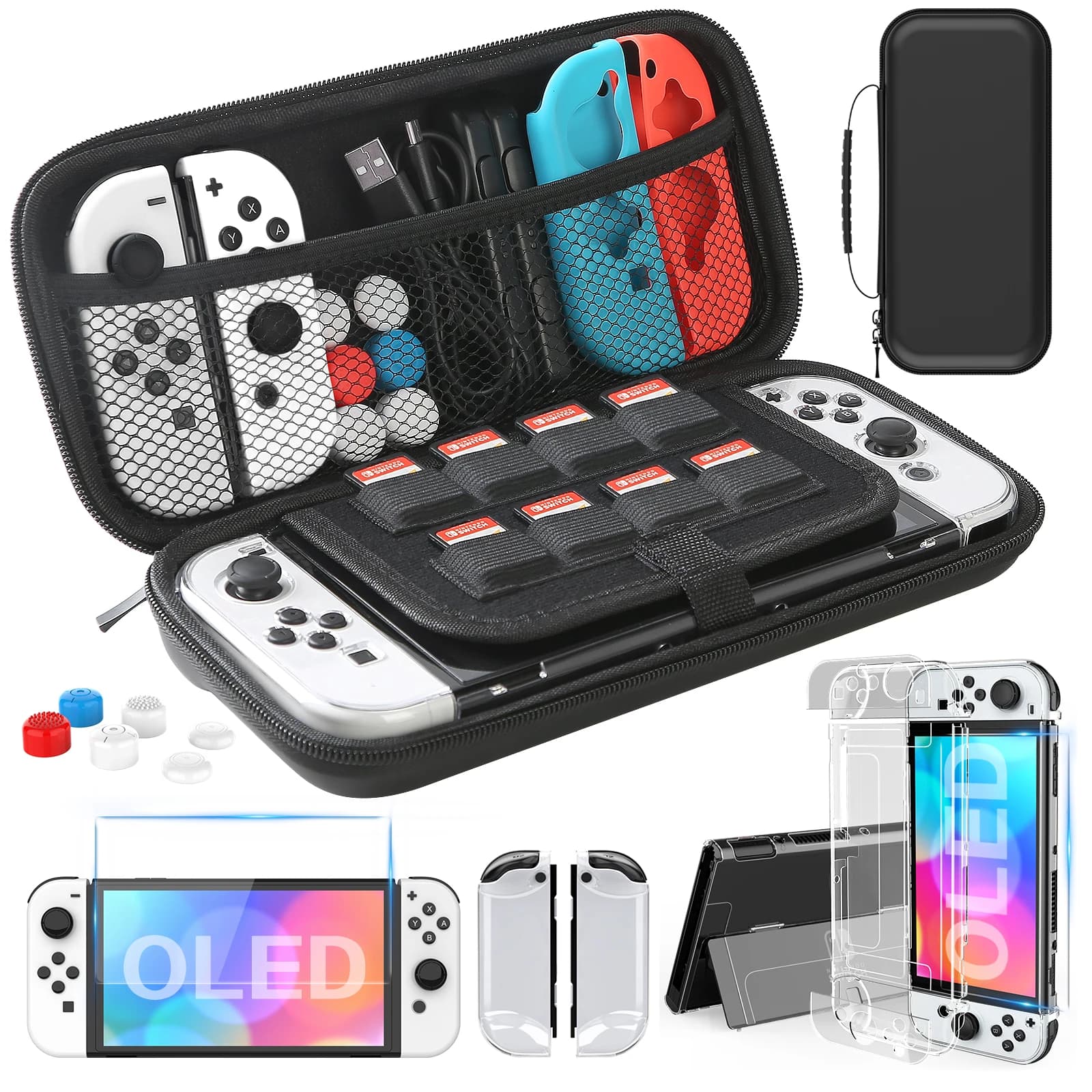 Per custodia da trasporto modello Switch OLED Kit di accessori 9 in 1 per modello OLED Nintendo Switch 2022 con custodia protettiva